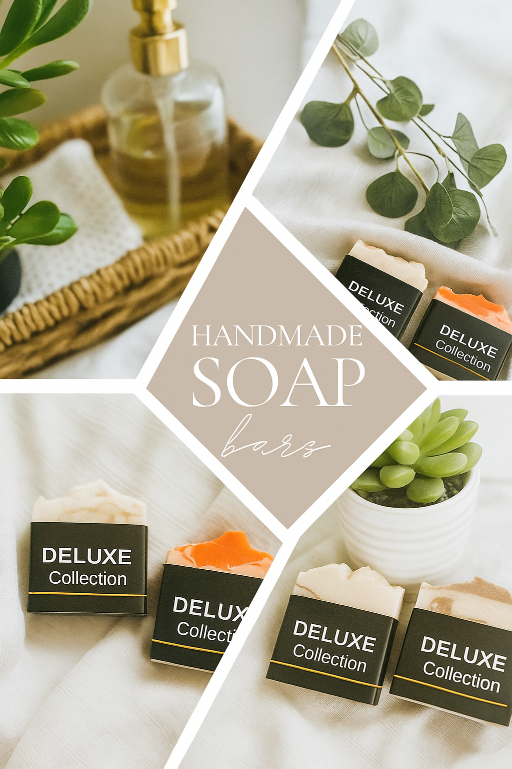 Deluxe Collection — A selection of natural soaps made with nourishing oils and butters. Gentle, luxurious, and available in vegan varieties